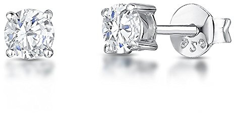 JOOLS by Jenny Brown - Ohrstecker im Brillantschliff, rund, Silber, besetzt mit kubischen Zirkoniasteinen in AAA-Qualität, 925er Sterlingsilber, hypoallergen, 5 mm