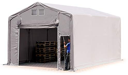 TOOLPORT Lagerzelt Zelthalle 6x6 m mit Hochziehtor - durchgehende PVC Plane 850 N - Wasserdicht 3m Seitenhöhe