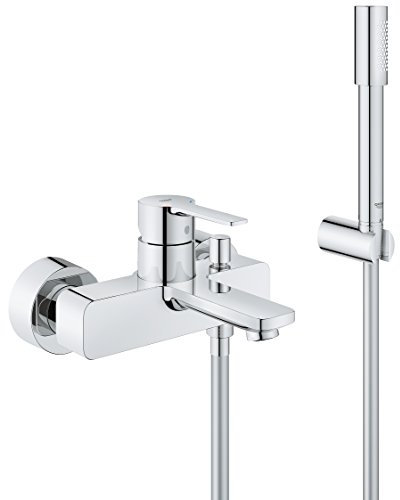 GROHE Lineare - Einhand- Wannenbatterie (Auslauf mit Mousseur, mit Temperaturbegrenzer, eigensicher gegen Rückfließen, mit Brausegarnitur), chrom, 33850001