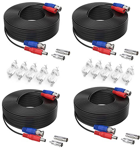 SANNCE 4 Pack Special Design 30M / 100 Feet BNC Video Power Cable For HD CCTV Camera DVR Security System (Black)