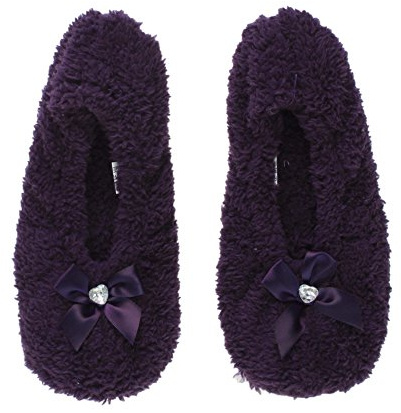 AJVANI Womens ladies elastic slip on fleece winter heart gem bow slippers non slip socks size