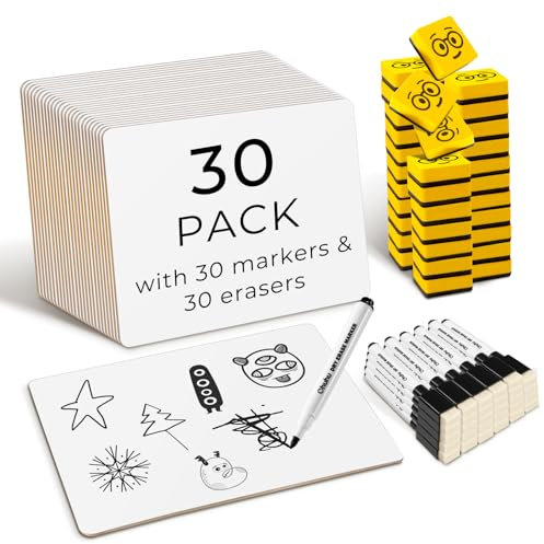 Ohuhu 30er-Set Mini Whiteboard A4 – Doppelseitige trocken abwischbare Tafeln inkl. 30 Stiften & 30 Radierern – Tragbare kleine Whiteboards für Kinder, Schüler, Klassenzimmer, Zuhause & Büro