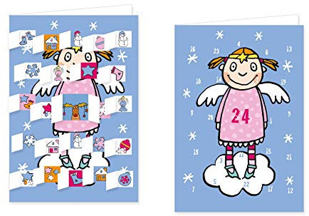 RASW010 - Engel auf Wolke Adventskalender-Doppelkarte - 12,5 x 18,5 cm mit hochwertigem Kuvert