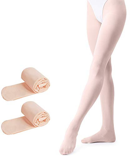 tanzdunsje Ballett Strumpfhose Kinder Tanzstrumpfhose mit Fuß für Mädchen und Damen,Ballettrosa * 2,Größe:L