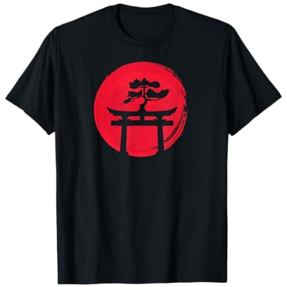 Design Giapponese del Tempio del Sole Rosso Bonsai Maglietta