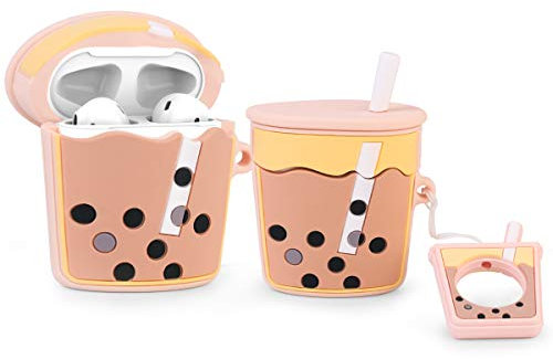 YIGEYI Silikon Hülle Kompatibel mit Airpods 1 & 2 Funny Cute 3D Cartoon Case Cover[Getränke Saftserie] (Milchtee)