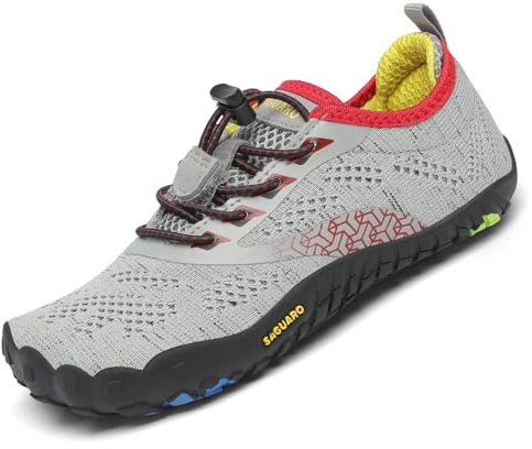 SAGUARO Calzado Descalzos Niños Zapatillas de Trail Niñas Transpirables Minimalistas Zapatos de Deporte Antideslizantes Fitness Correr en Asfalto Barefoot Zapatillas Senderismo Exterior Gris 26 EU
