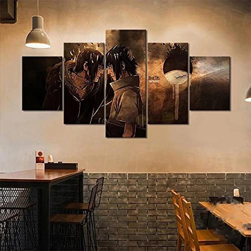 MPPSU Fire-Shadow Sasuke-Und-Itachi Anime Poster Wanddekoration Wohnzimmer Leinwandbild Jugendzimmer Poster Set Modern 5 Teiliges Wandbild Bedroom Decor XXL Bilder Mit Rahmen 150 * 80cm