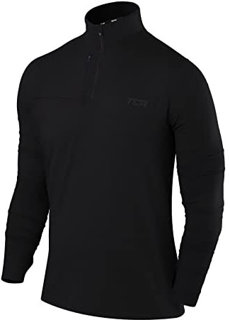 TCA Funktionsshirt Herren Langarm - Fusion Pro Quickdry Langarmshirt atmungsaktiv - Wandershirt Laufshirt mit Reißverschluss - Outdoor Longsleeve Sport Pullover - Schwarz, L