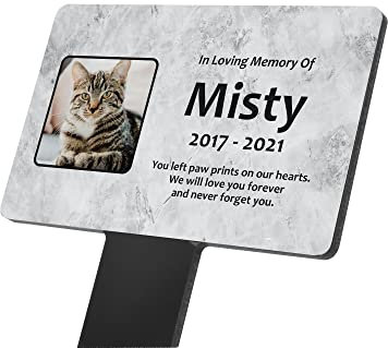 Placa conmemorativa personalizada para mascotas con estaca, añade la foto de tu mascota, al aire libre, decorativo, marcador de tumba (efecto mármol)