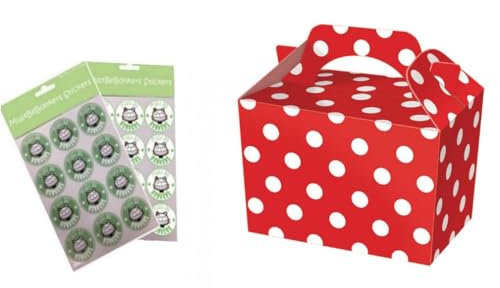 MustBeBonkers Red Polka Dot Spotty Birthday Party Food Boxes - Childrens Birthday Party Picnic Loot Bag Plate Box Sticker Seals (2 Boxes)