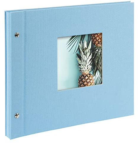 goldbuch 26 729 Schraubalbum Bella Vista Himmelblau, Fotobuch 30 x 25 x 2 cm, Foto Album 40 schwarze Seiten, Bilderalbum Einband Leinen, Photoalbum mit Fensterausschnitt, Photo Buch Himmel-Blau