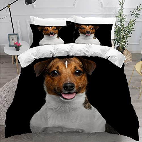 AOYNP Bettwäsche 135x200 Jack Russell Terrier Bettbezug Set 3 teilig Weich Microfaser Bettwaren Süß Tier Hund Bettwäsche-Set für Kinder Teenager ReißVerschluss Bettbezug Mit 2 Kissenbezug 80x80cm