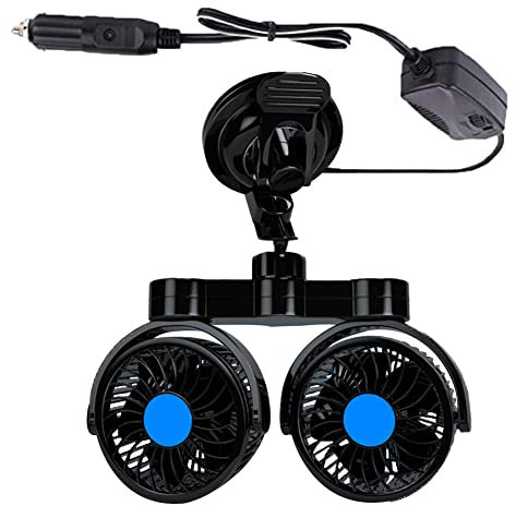 Aublinto Auto Kfz Ventilator, Auto Doppellüfter Auto Mini Ventilator 360 Grad Drehung Auto Klimaanlage Fan mit Zigarettenanzünder Auto Elektrischer Ventilator für 12V SUV Geländewagen Nutzfahrzeug