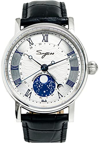 Sugess SU2108SZ MoonPhase Master Seagull ST2108 Uhrwerk Saphirglas Herren Automatik Mechanische Uhr 1963, silber, 40 mm, Armband