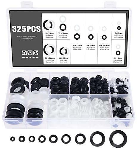 Knpwer 325 Stk Gummitülle Dichtungsringe Set, 9 Größen Kabeldurchführung Gummi Kabeltülle Gummitüllen für Draht, Stecker und Kabel