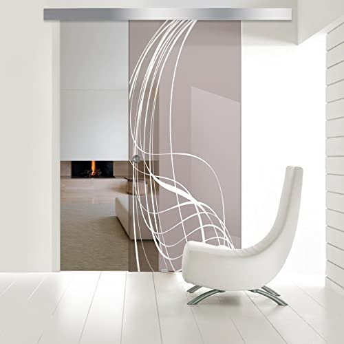 BOSS Porta Scorrevole in vetro modello LAVA 90x215 cm (60/80/90 cm) 8 mm, vetro Bronzo, Nano rivestito bianco, kit hardware complete (90x215 cm, DESTRA)
