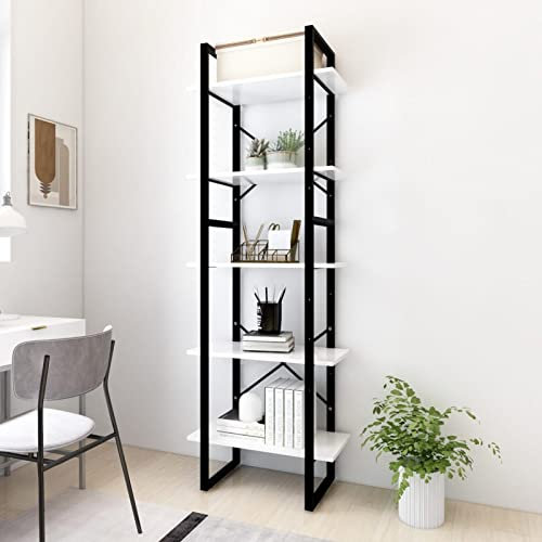 Chusui Bücherregal, Regal, Schrank, Regal Kinderzimmer, Bookshelf, Leiterregal, Standregal, Wandregal, Aktenregal, DVD Regal, 5 Fächer Weiß 60x30x175 cm Spanplatte