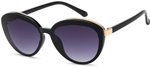 styleBREAKER Damen Sonnenbrille Oval mit filigranem Kunststoff Rahmen und Metall Detail, Polycarbonat Gläser 09020144, Farbe:Gestell Schwarz/Glas Grau Verlauf