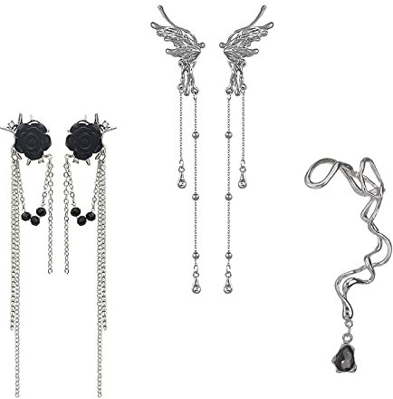 3 Modelle Ohrringe, RosyFate Damen Kristall Ohrclips, Silber Diamant Quaste Ohrringe, Gefälschter Knorpelohrring, Lange Strass Quasten Ohrringe, Quaste Ohrclips Clip, Nicht Piercing Ohrklemme