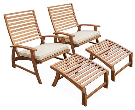 Alice's Garden - 2er-Set Relaxstühle, 2 Stühle, 2 Fußstützen. 75 x 59 x 71 cm - Puebla