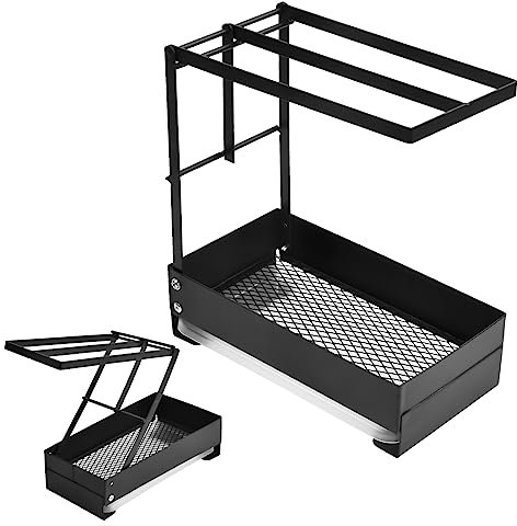 Vesaneae Escurridor de Esponja con Bandeja extraíble, Organizador de Cocina para Fregadero, Organizador Estropajo Fregadero Ganchos y Toallero sin Taladrar, Estropajo Organizador (Negro)