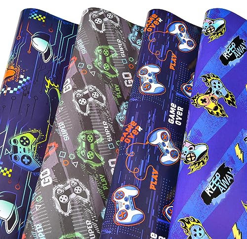 Titiweet Gaming Wrapping Paper - Birthday Wrapping for Boys & Girls, 12 Sheets Video Game Wrapping, 20 x 28 Inches Each