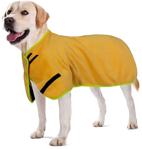Hundebademantel aus Mikrofaser Hundehandtuch für große Hundedusche Zubehör Bademantel Hund Mittelgroße Hundetrockenmantel für Kleine Hunde Schnelltrockend Super Saugfähig (XL, Gelb)