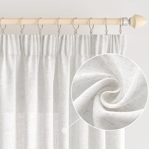 EMEMA Gardinen Vorhänge Leinenvorhang mit Kräuselband Voile Vorhang Leinenoptik Modern Halbtransparent für Wohnzimmer Dekoschal Küchengardinen Schlaufenschal Schlafzimmer Reines Weiß 140 x 245 cm
