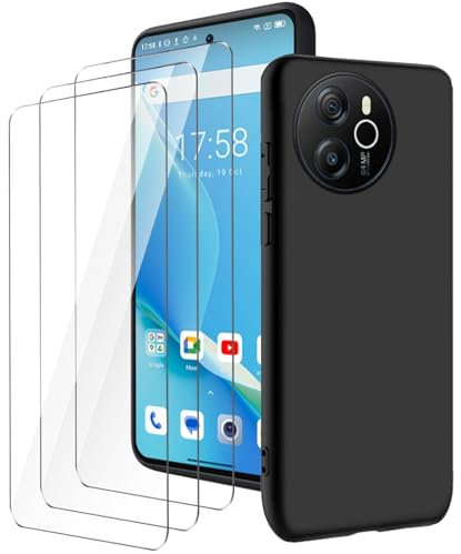 LYZXMY Hülle für Blackview Shark 8(6.78) Schwarz Handyhülle + 3 Stück Gehärtetes Glas Schutzfolie, Case Weich Silikon TPU Schutzhülle Cover 9H Härte HD Gehärtetes Glasfolie Glas