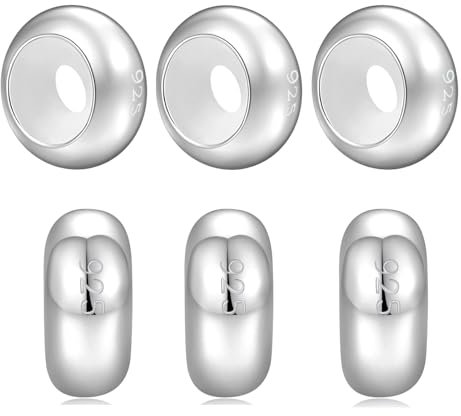 GW Charms Stopper de Breloques pour Bracelet avec Caoutchouc en Argent Sterling 925 Perles Compatible pour Européen Bracelets à Breloques (Argent, Lot de 6)