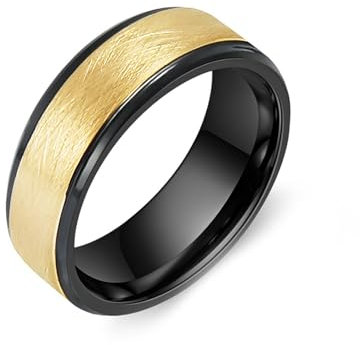 KnSam Wolfram Ring, 8MM Matte Gebürstet Damenring Bandring Eheringe, Ringe Paare Ring Schwarz Gold, Gr.65 (20.7)