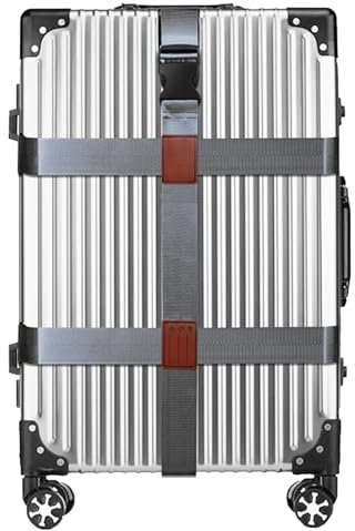 Veki Cinghia per Valigia da Viaggio, Cinghie per Bagagli, Cintura per Bagaglio Accessori da 20-34 Pollici, Fissaggio Valigie Cintura con Nome, Regolabile Cinghie a Sgancio Rapido (Argentato, 1 Pezzo)