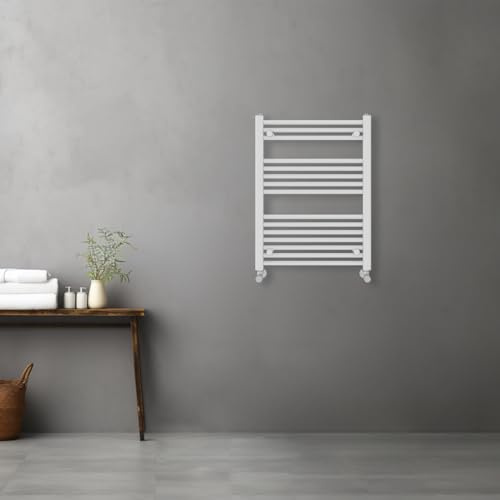 Warmehaus Straight Heated Towel Rail Radiator Rad 800x600mm White | Contemporary, Bathroom Ladder Towel Warmer, Durable Finish, Premium Mild Steel, Corrosion Resistance, Central Heating
