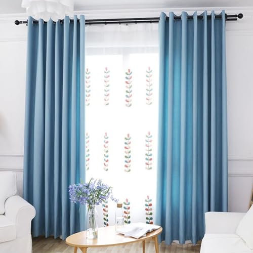 Epinki Vorhang Junge Kinderzimmer Blau 2er Set, Einfarbig Vorhänge Wohnzimmer Lang, Ösen Schlafzimmer Vorhang Verdunkelung Polyester für Deko Wohnzimmer Schlafzimmer, Jeder B 86 x H 160cm