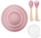 Mulaibdin 3 Piezas Platos Bebe, Plato Bebe Ventosa Desmontable, Plato Silicona Bebe, Cuenco Silicona Bebe Snack, Cubiertos Infantiles con Cucharas y Tenedor, Sin BPA (Rosa)