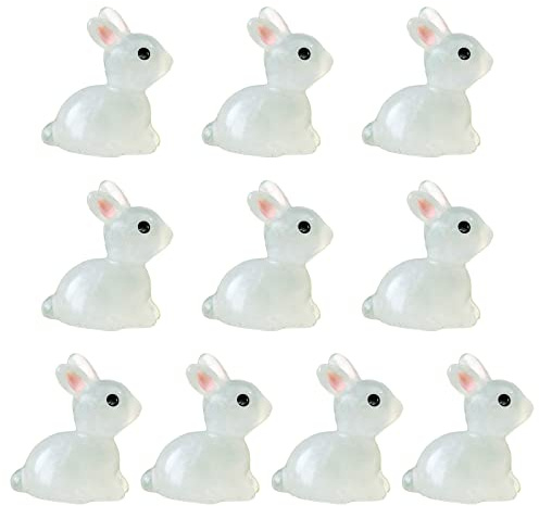 Huaqgu Leuchtender Hase,10 Stück,Miniatur-Leuchthase,Leuchtend im Dunkeln,Harzkaninchen,Feengarten-Zubehör für Mikro-Landschaft,Osterdekoration