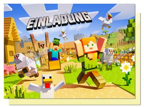 Biuebinc 12 Stück Einladungskarten Kindergeburtstag Junge Mädchen, Einladungskarten Geburtstag Kinder, Partyeinladungen