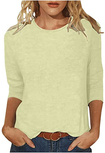 Women's 3/4 Sleeve T-ShirtBlack, White, Beige M Casual, Professional Crew Neck, Scoop NeckCotton, Rayon, Spandex Blend