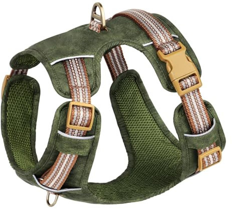 Beirui Hundegeschirr, mittelgroße Hunde, stilvolles Oxford-Leder, Haustierweste mit 2 Leinenclips, verstellbar, reflektierend, weich gepolstert, kein Ziehen, leicht zu kontrollierender Griff, für