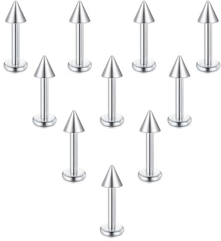 Briana Williams 10pcs 1.2mm 316L en Acier Inoxydable Piercing lèvre 8mm Labret à Boule Pointu Anneau Tragus Helix Cartilage Boucle d'oreille Stud Barbell
