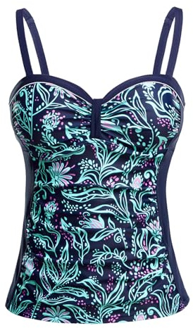 Talisea Women's Underwire Tankini Top Only Tummy Control Swimsuit Top Push Up Bathing Suit Top No Bottom, Blue Flower, S