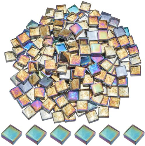 SOFPLATE 1 Box Mit 200 quadratischen Mosaikfliesen Großpackung Dunkelgraue Glasmosaikfliesenstücke Kleine Schillernde Kristall Cabochons Mosaikfliesenbilder Für Wandhandwerk Trittsteine DIY Mosaikhers