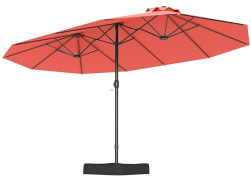 COSTWAY Doppelsonnenschirm mit Ständer, 443 x 263 cm, Sonnenschirm Groß XXL, UPF 50+, Gartenschirm mit Kurbel, Terrassenschirm, Marktschirm für Garten, Terrasse & Pool (Orange)