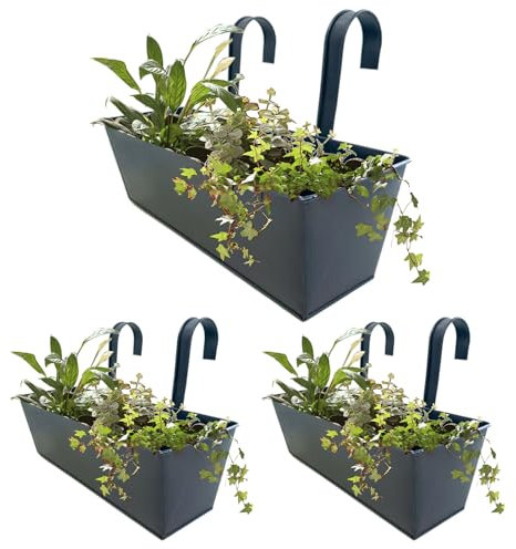 Balcony Railing Planter - 3X Metal Outdoor Planter For Balcony With Detachable Hooks | Wall Patio Indoor Gardening Holder For Home Garden Decor