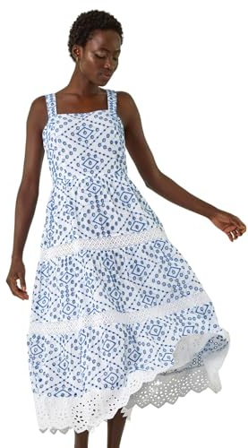 Roman Originals Strappy Midi Dress for Women UK - Ladies Everyday Holiday Spring Summer Square Neckline Comfy Soft Evening Vacation Work Party - Blue - Size 18