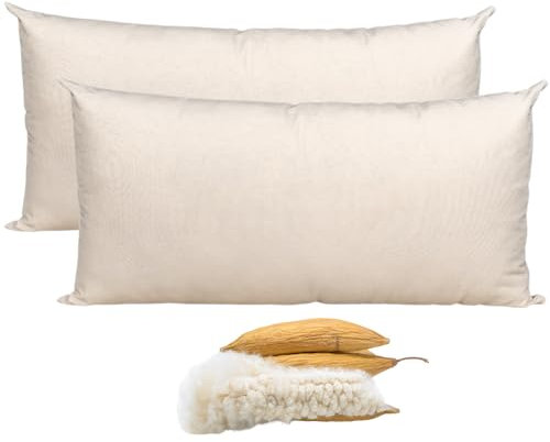 Kapok-Kissen 40x80 cm – Ergonomisches Naturkissen mit 100% Baumwollbezug & Reißverschluss – Atmungsaktiv, Vegan & Hypoallergen – Handgefertigt