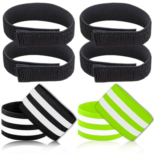 PXBSNB 8 Stück hosenklammer Fahrrad, Elastisch reflektorband für Outdoor Joggen, fahrradklammer für Hosen, Verstellbare Hosenklammern für Radfahrer für Wandern Angeln Joggen（Schwarz, Grün）