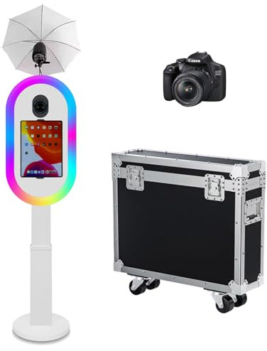 Photomaton compatible avec iPad 10,2 à 13 et appareil photo, avec lampe de poche et hauteur réglable, appareil photo reflex numérique pour location, fêtes de mariage, événements (blanc, photomaton +