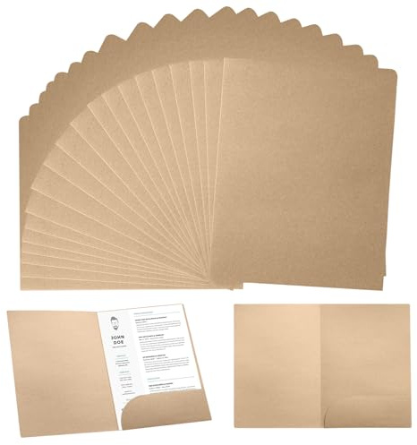 GOEDCH Ordner mit Taschen A4: 20 Stück A4 Kraftpapier Dokumentenmappe, Präsentationsmappe mit Kartensteckplatz, Pappordner Kraftpapier Mappe für Büro, Präsentationsmappe mit Visitenkartenschlitz